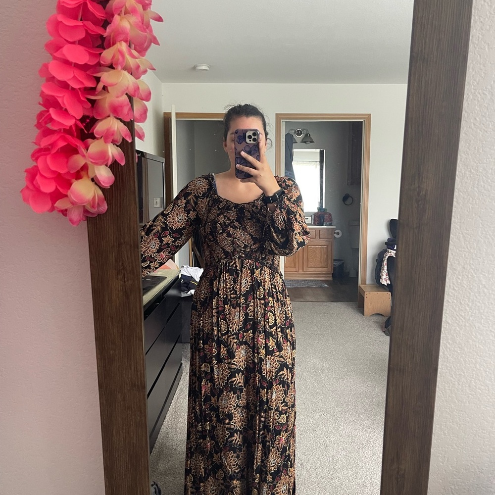 Angie Black and Brown Floral Long Sleeve Dress